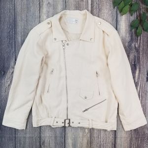 J.O.A. Los Angeles Cream Belted Moto Biker Jacket
